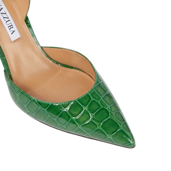 Aquazzura So Nude Pump 85 Croc-Effect Emerald green Slingback Leather Pu… - Picture 9 of 16